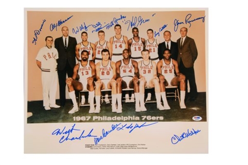 1967 Philadelphia 76ers Team Signed 16x20 World Championship Team With Wilt Chamberlain